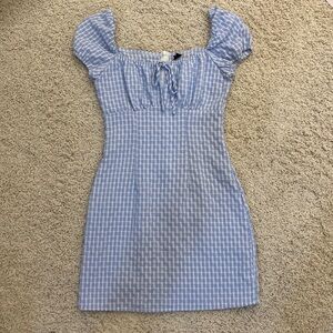 Blue and white gingham dress